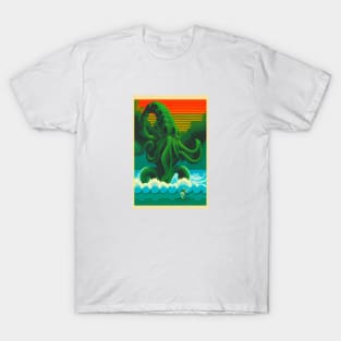 Pixel Cthulhu - Sunset Retro T-Shirt